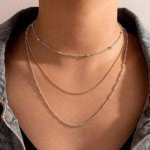 ⛓ Awesome Metallic Boho Triple Layered Balls and Chain-linked Chain Necklace ⛓